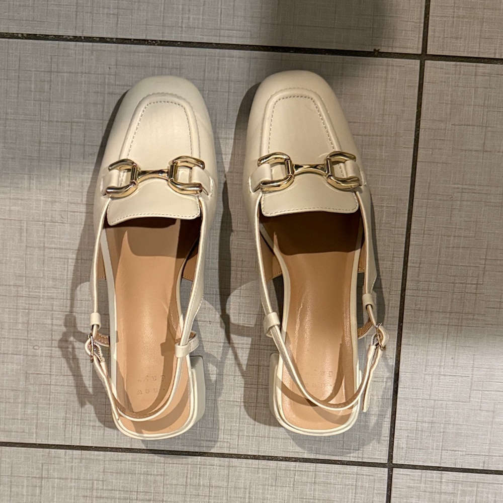 a new day Cream Loafers with Gold Buckles